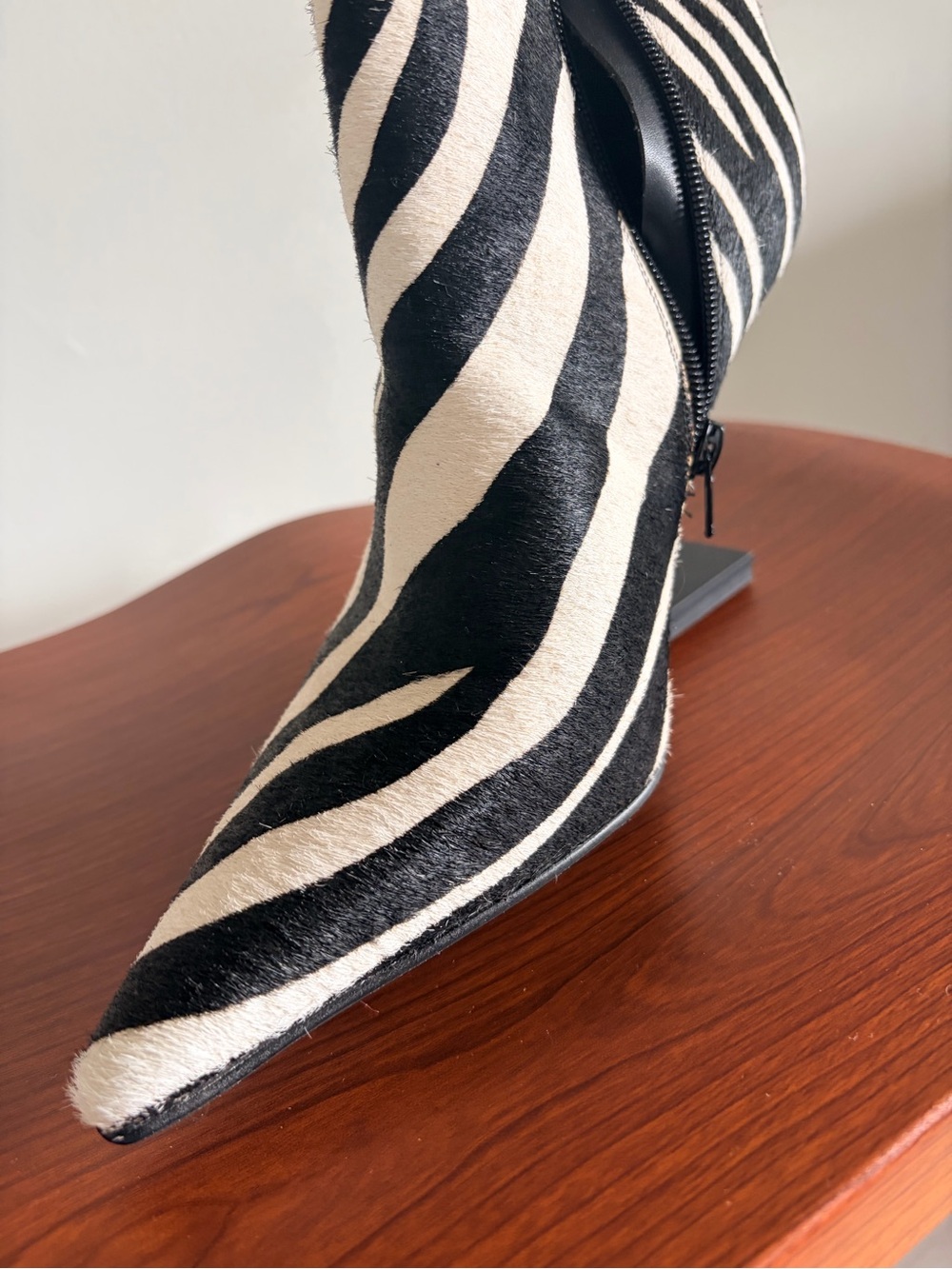 Jeffrey Campbell Black & White Zebra Knee-High Pointed Boots - Picture 8 of 10